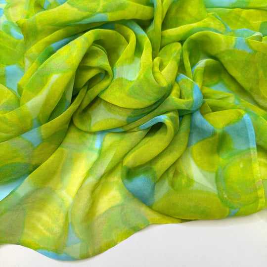 Peridot - Chiffon Silk Woven - Light Green/Blue Abstract - 0.9M Bundle - True Deadstock fabric Fabric by private - Sustainable Textile | FABCYCLE