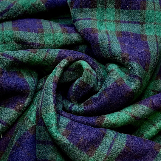 Pet Snuggles - Faux Sherpa Lined Fleece Polyester Blend Knit - Navy Green Cream Plaid - 1.5M Bundle - True Deadstock fabric Fabric by private - Sustainable Textile | FABCYCLE