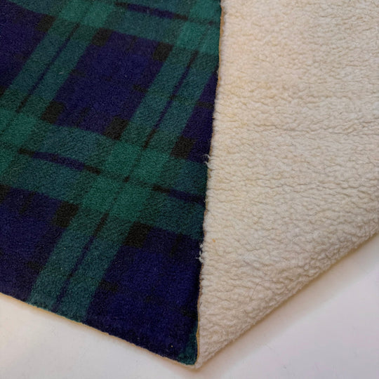 Pet Snuggles - Faux Sherpa Lined Fleece Polyester Blend Knit - Navy Green Cream Plaid - 1.5M Bundle - True Deadstock fabric Fabric by private - Sustainable Textile | FABCYCLE