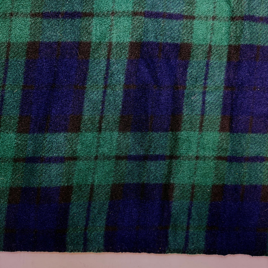 Pet Snuggles - Faux Sherpa Lined Fleece Polyester Blend Knit - Navy Green Cream Plaid - 1.5M Bundle - True Deadstock fabric Fabric by private - Sustainable Textile | FABCYCLE
