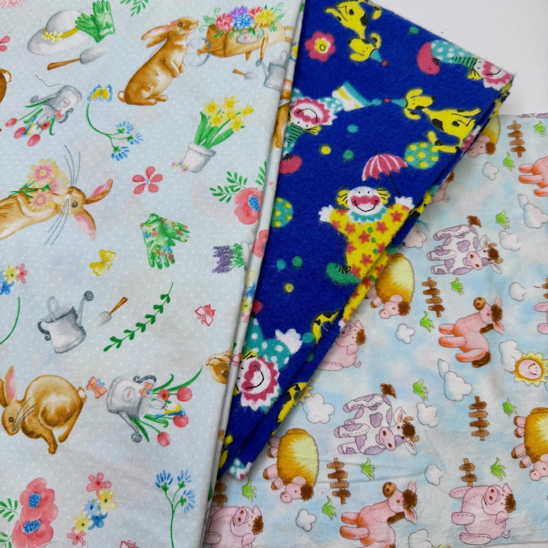 Petting Zoo Field Trip - Cotton Woven - Blue Multi Animals And Clowns - 3 Pack - True Deadstock fabric Fabric by private - Sustainable Textile | FABCYCLE
