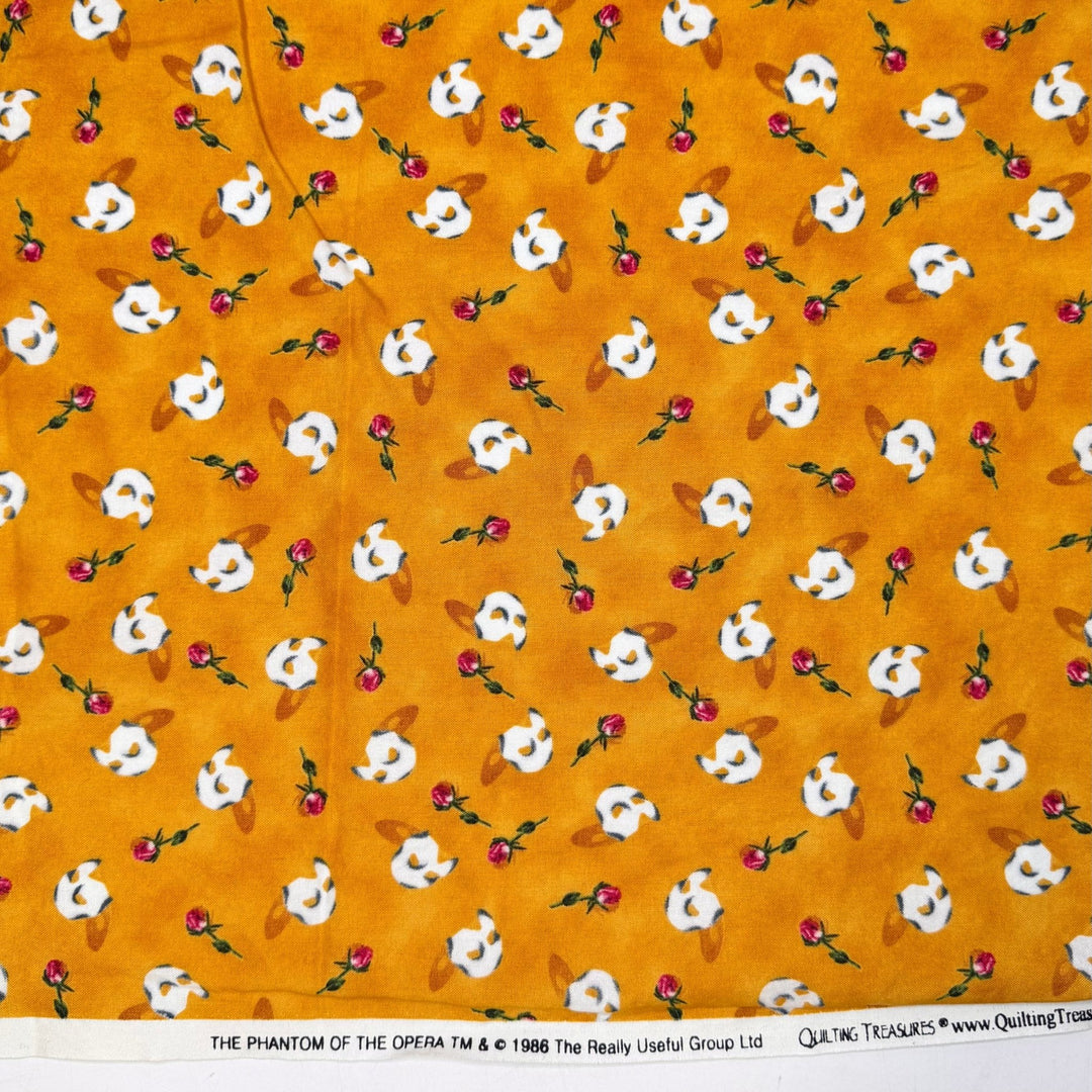 Phantom Of The Quilters Guild - Vintage Cotton Woven - Dark Yellow Multi Phantom Mask With Rose - 2.5M Bundle - True Deadstock fabric Fabric by private - Sustainable Textile | FABCYCLE