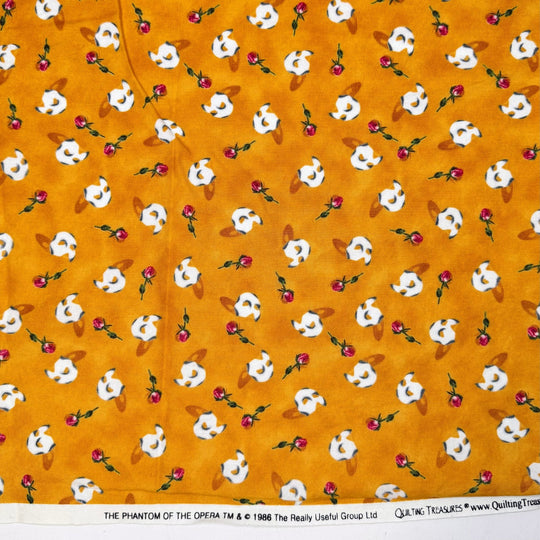 Phantom Of The Quilters Guild - Vintage Cotton Woven - Dark Yellow Multi Phantom Mask With Rose - 2.5M Bundle - True Deadstock fabric Fabric by private - Sustainable Textile | FABCYCLE