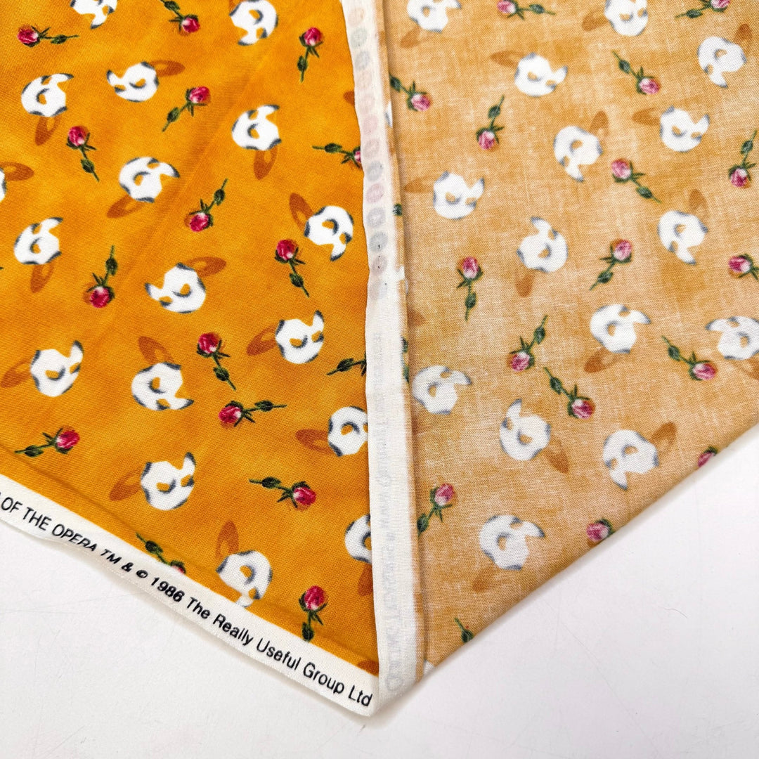 Phantom Of The Quilters Guild - Vintage Cotton Woven - Dark Yellow Multi Phantom Mask With Rose - 2.5M Bundle - True Deadstock fabric Fabric by private - Sustainable Textile | FABCYCLE