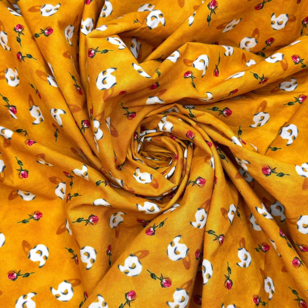 Phantom Of The Quilters Guild - Vintage Cotton Woven - Dark Yellow Multi Phantom Mask With Rose - 2.5M Bundle - True Deadstock fabric Fabric by private - Sustainable Textile | FABCYCLE
