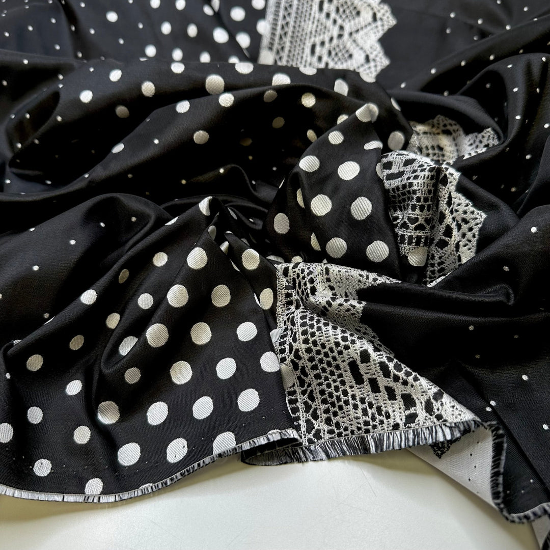 Picking A Theme - Polyester Blend Woven - Black/White Polka Dots - 1.15M Bundle - True Deadstock fabric Fabric by private - Sustainable Textile | FABCYCLE