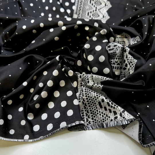 Picking A Theme - Polyester Blend Woven - Black/White Polka Dots - 1.15M Bundle - True Deadstock fabric Fabric by private - Sustainable Textile | FABCYCLE