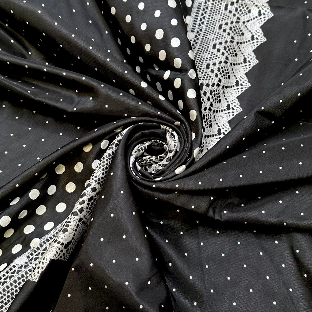 Picking A Theme - Polyester Blend Woven - Black/White Polka Dots - 1.15M Bundle - True Deadstock fabric Fabric by private - Sustainable Textile | FABCYCLE