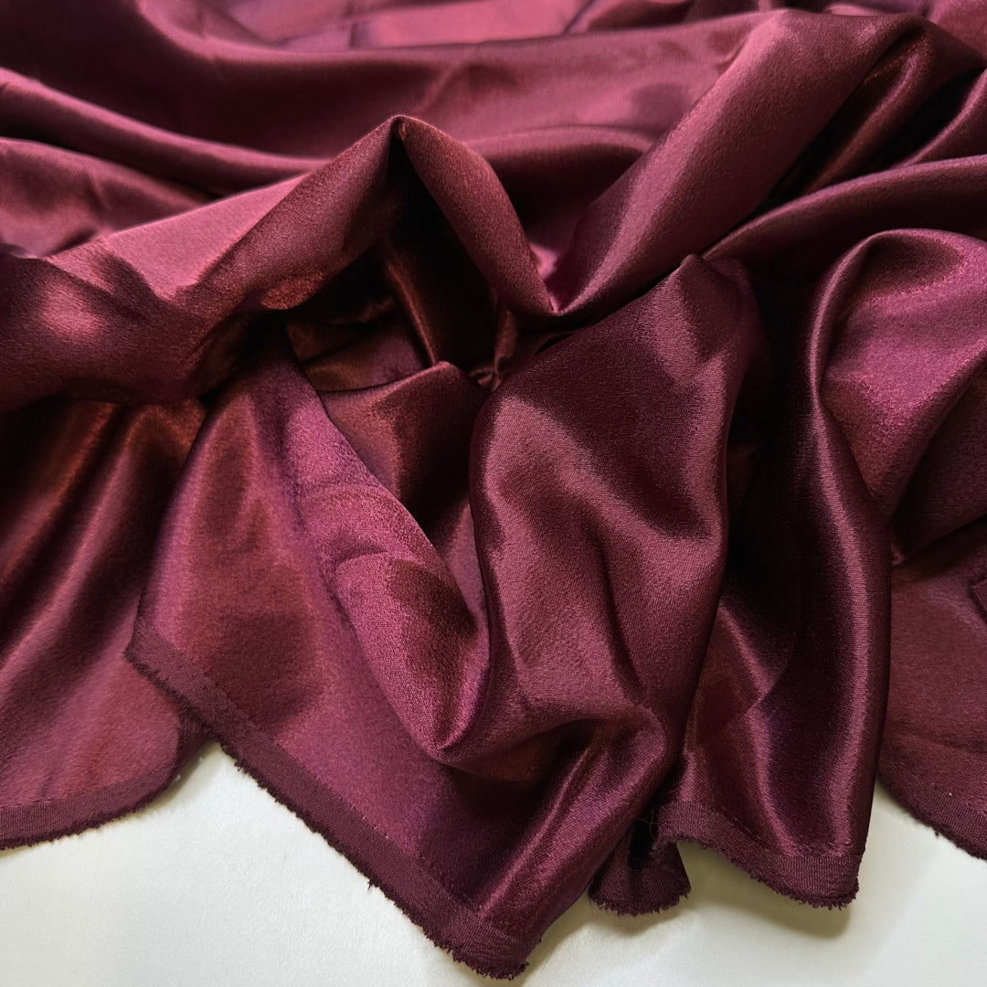 Picking Out A Wine - Satin Polyester Blend Woven - Burgundy - 1M Bundle - True Deadstock fabric Fabric by private - Sustainable Textile | FABCYCLE