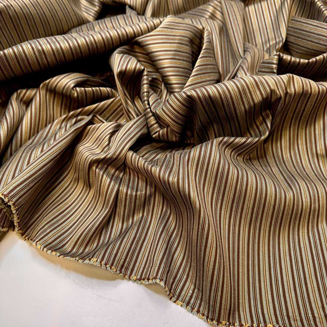 Picking Out Groomsmen Tuxes - Cotton Blend Woven - Blue/Brown Stripes - 1.55M Bundle - True Deadstock fabric Fabric by private - Sustainable Textile | FABCYCLE