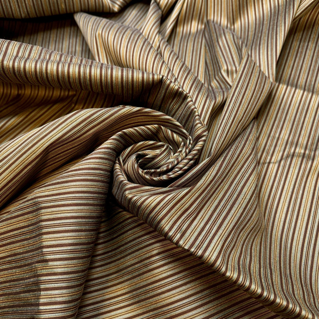 Picking Out Groomsmen Tuxes - Cotton Blend Woven - Blue/Brown Stripes - 1.55M Bundle - True Deadstock fabric Fabric by private - Sustainable Textile | FABCYCLE
