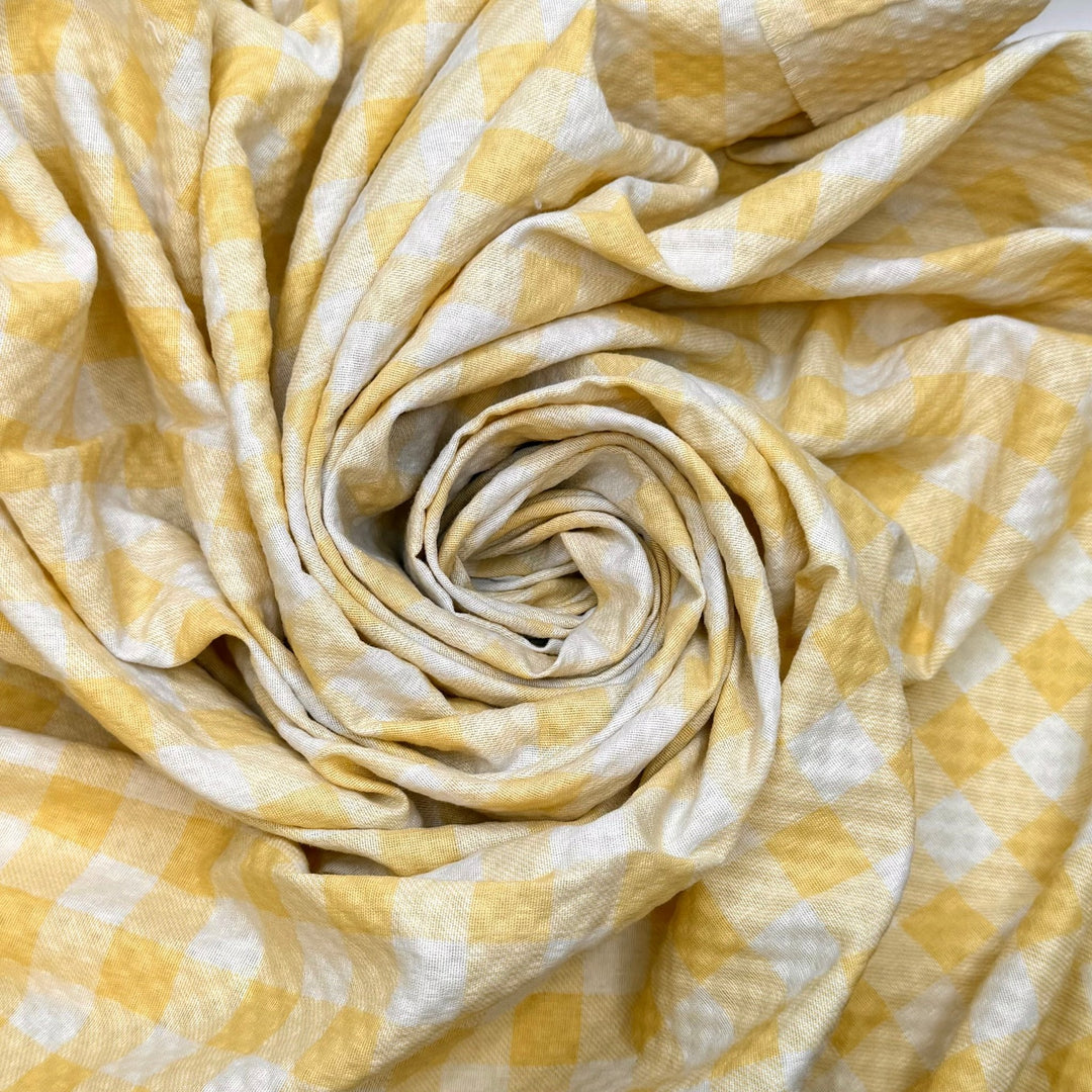 Picnic Bag - Polyester Blend Woven - Yellow/Cream Gingham - 2.1M Bundle - True Deadstock fabric Fabric by private - Sustainable Textile | FABCYCLE