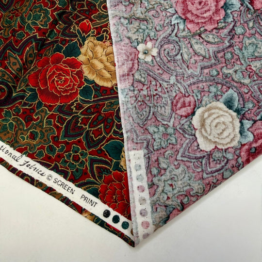Piece By Piece - Vintage Cotton Woven - Dark Red/Green Floral - 4M Bundle - True Deadstock fabric Fabric by private - Sustainable Textile | FABCYCLE