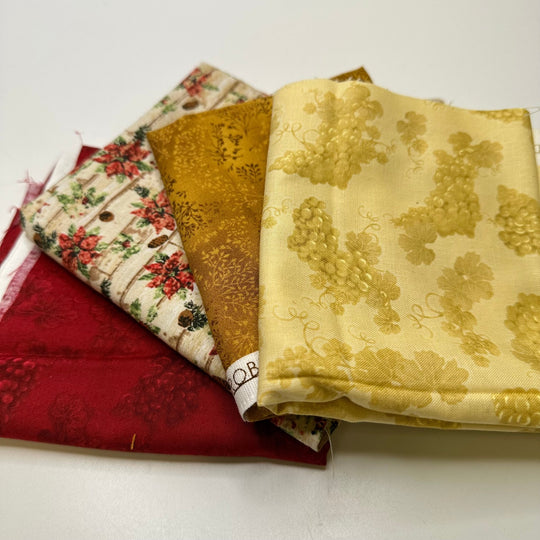 Pine Cone Motif Quilting Pack - Cotton Woven - Red Beige Yellow Christmas Prints - 4 Piece Pack - True Deadstock fabric Fabric by private - Sustainable Textile | FABCYCLE