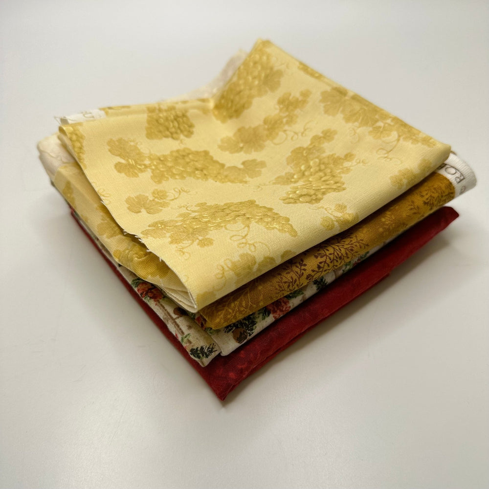 Pine Cone Motif Quilting Pack - Cotton Woven - Red Beige Yellow Christmas Prints - 4 Piece Pack - True Deadstock fabric Fabric by private - Sustainable Textile | FABCYCLE