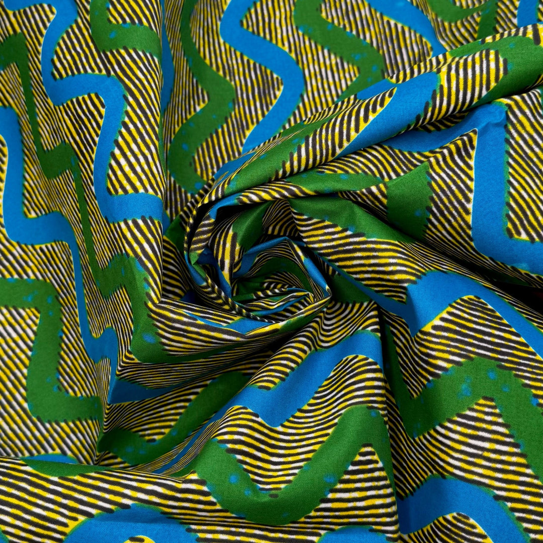 Pinking Shears - Batik Cotton Woven - Blue/Yellow Geometric - 0.85M Bundle - True Deadstock fabric Fabric by private - Sustainable Textile | FABCYCLE