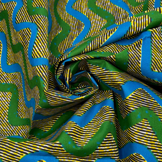 Pinking Shears - Batik Cotton Woven - Blue/Yellow Geometric - 0.85M Bundle - True Deadstock fabric Fabric by private - Sustainable Textile | FABCYCLE