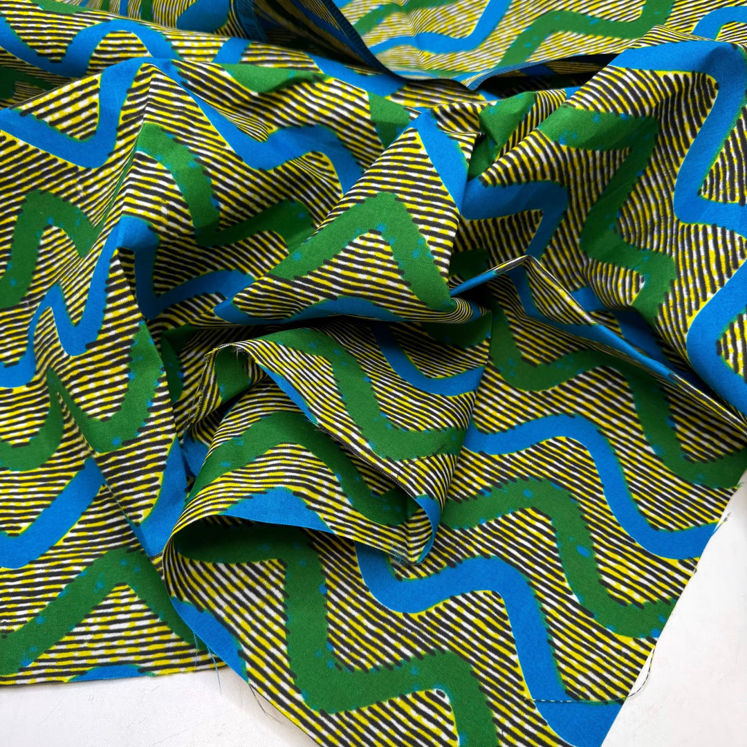 Pinking Shears - Batik Cotton Woven - Blue/Yellow Geometric - 0.85M Bundle - True Deadstock fabric Fabric by private - Sustainable Textile | FABCYCLE