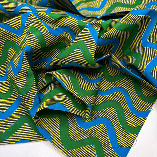 Pinking Shears - Batik Cotton Woven - Blue/Yellow Geometric - 0.85M Bundle - True Deadstock fabric Fabric by private - Sustainable Textile | FABCYCLE