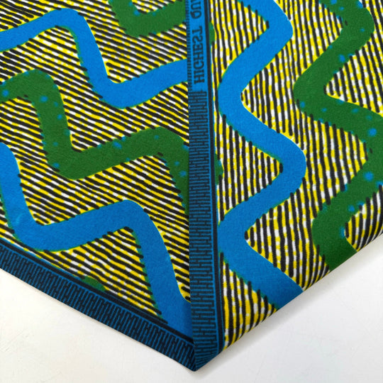 Pinking Shears - Batik Cotton Woven - Blue/Yellow Geometric - 0.85M Bundle - True Deadstock fabric Fabric by private - Sustainable Textile | FABCYCLE