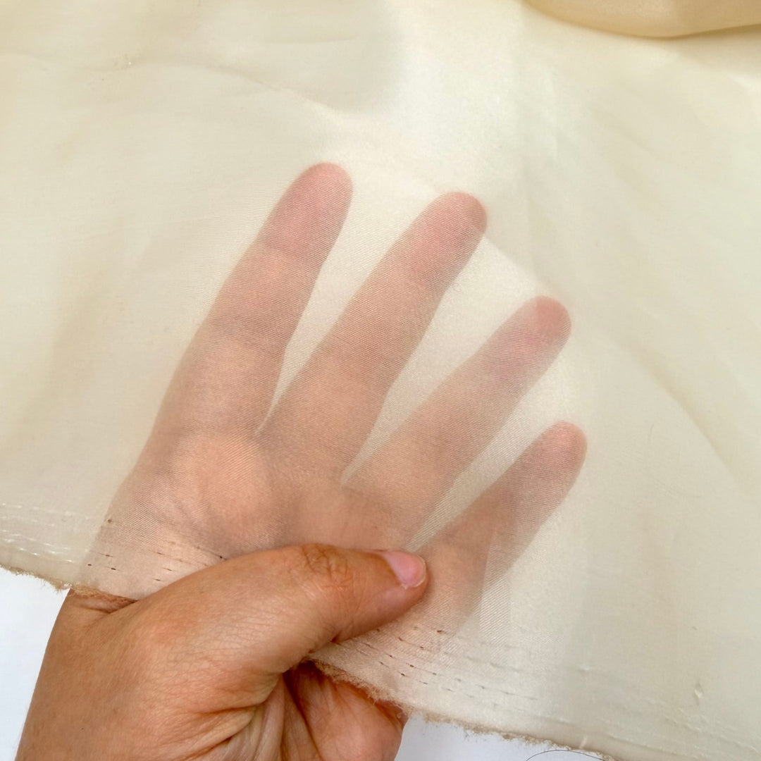 Pizza Jokes Are So Cheesy - Organza Polyester Blend Woven - Light Beige - 2.7M Bundle - True Deadstock fabric Fabric by private - Sustainable Textile | FABCYCLE