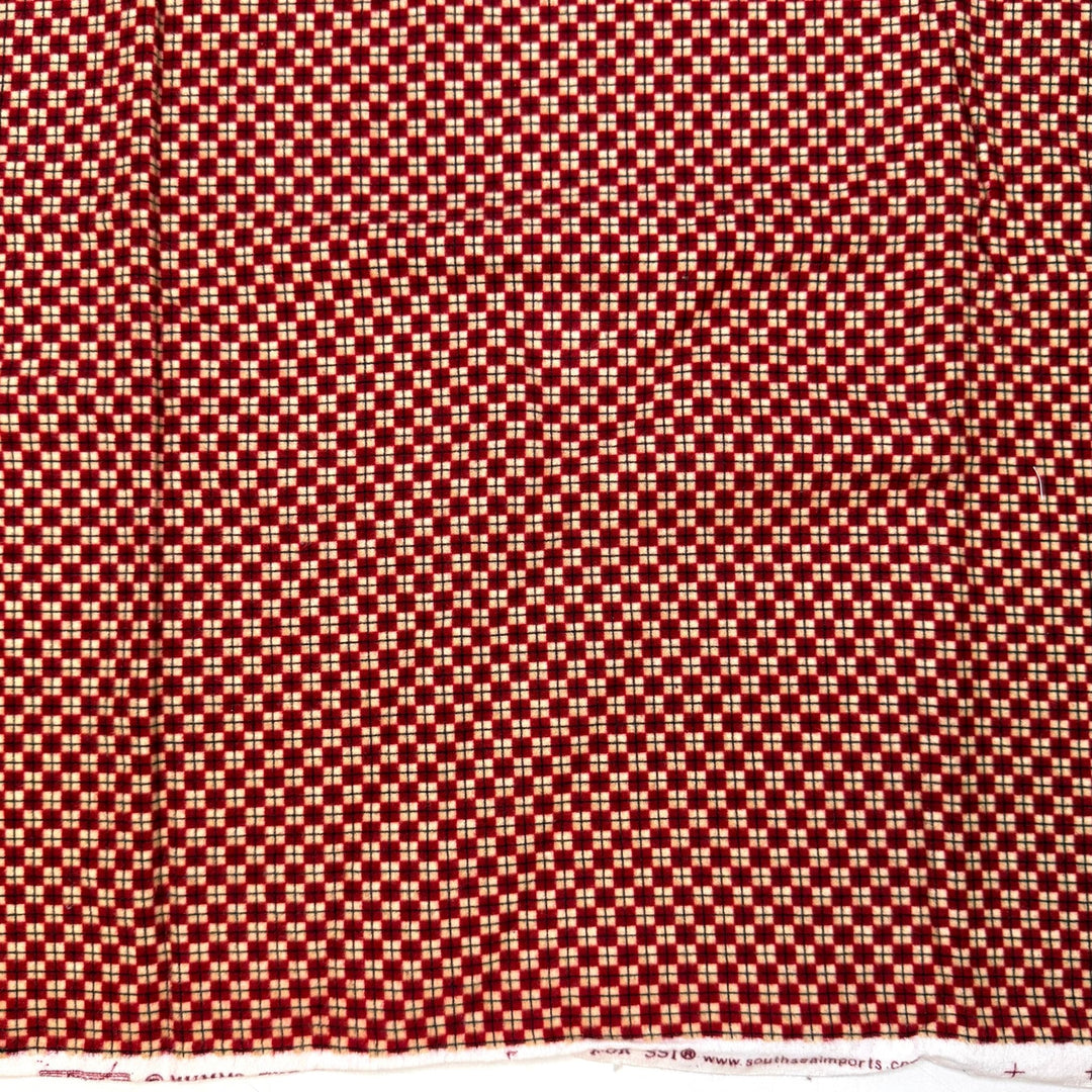 Planning A Quilt - Brushed Flanelette Cotton Woven - Cream/Burgundy Geometric - 1M Bundle - True Deadstock fabric Fabric by private - Sustainable Textile | FABCYCLE