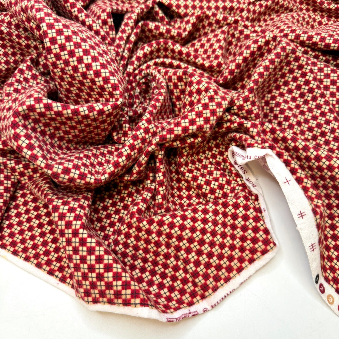 Planning A Quilt - Brushed Flanelette Cotton Woven - Cream/Burgundy Geometric - 1M Bundle - True Deadstock fabric Fabric by private - Sustainable Textile | FABCYCLE