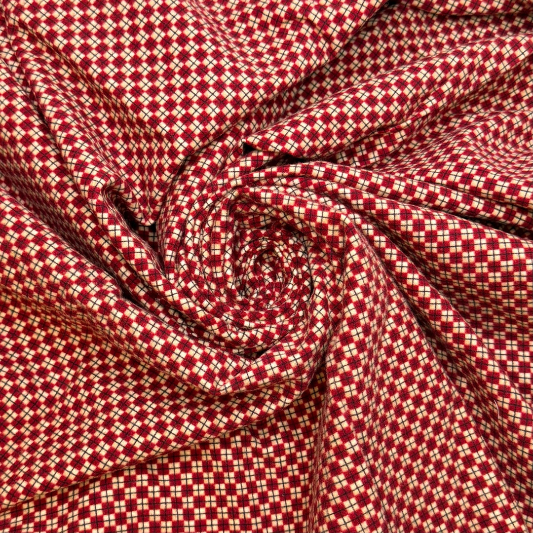 Planning A Quilt - Brushed Flanelette Cotton Woven - Cream/Burgundy Geometric - 1M Bundle - True Deadstock fabric Fabric by private - Sustainable Textile | FABCYCLE