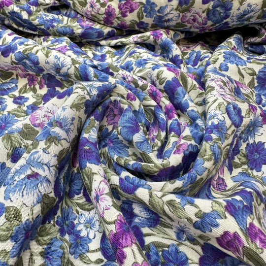 Planning A Spring Wedding - Cotton/Bamboo Woven - Blue Multi Floral - 3M Bundle - True Deadstock fabric Fabric by private - Sustainable Textile | FABCYCLE