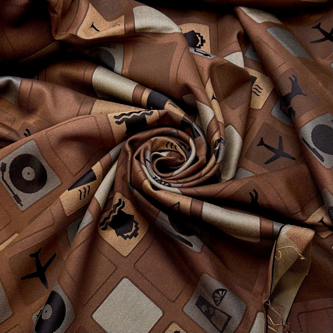 Planning The Family Vacation - Cotton/Poly Woven - Brown Multi Geometric - 0.7M Bundle - True Deadstock fabric Fabric by private - Sustainable Textile | FABCYCLE