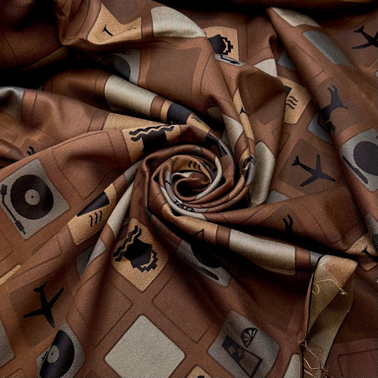 Planning The Family Vacation - Cotton/Poly Woven - Brown Multi Geometric - 0.7M Bundle - True Deadstock fabric Fabric by private - Sustainable Textile | FABCYCLE