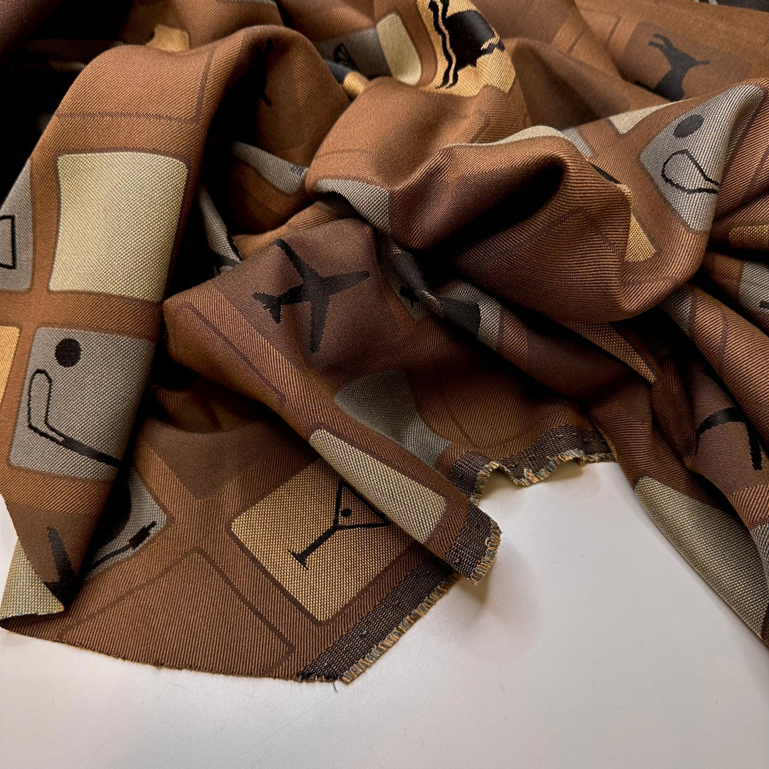 Planning The Family Vacation - Cotton/Poly Woven - Brown Multi Geometric - 0.7M Bundle - True Deadstock fabric Fabric by private - Sustainable Textile | FABCYCLE