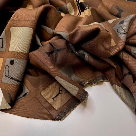 Planning The Family Vacation - Cotton/Poly Woven - Brown Multi Geometric - 0.7M Bundle - True Deadstock fabric Fabric by private - Sustainable Textile | FABCYCLE