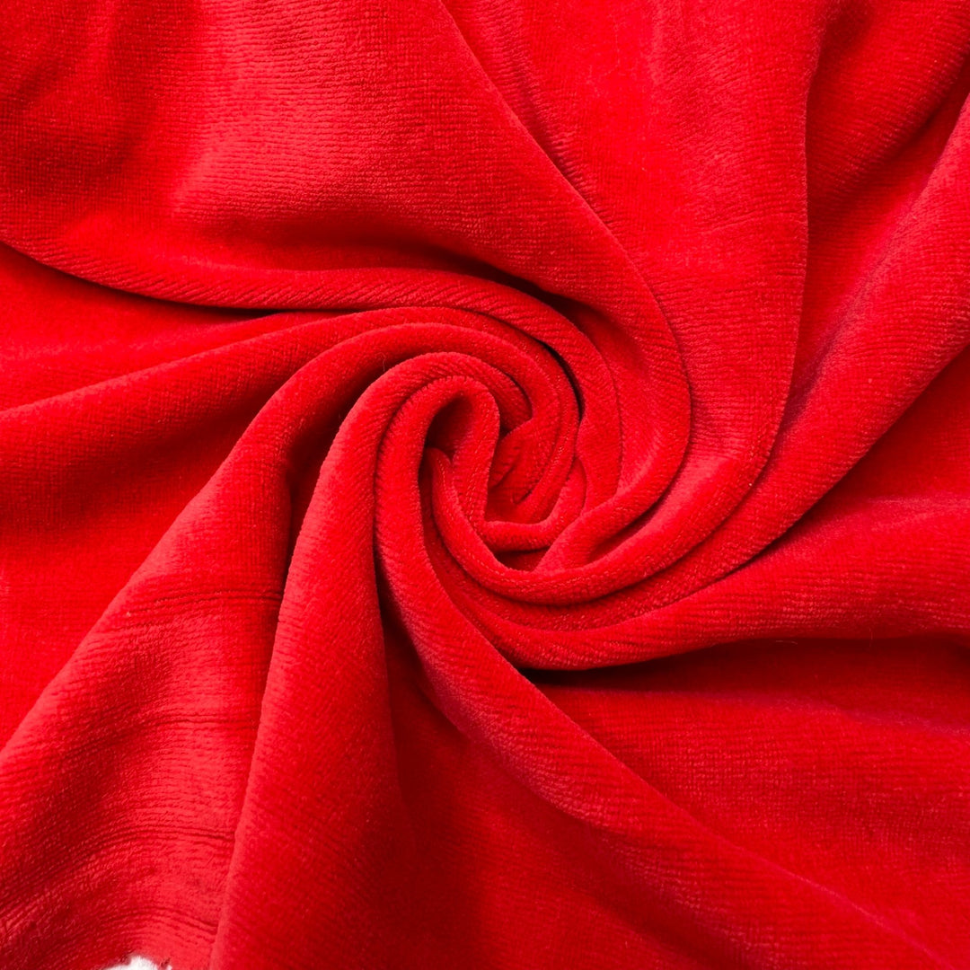 Planning To WFH - Low Pile Knitted Velour Cotton Knit - Light Red - 2.35M Bundle - True Deadstock fabric Fabric by private - Sustainable Textile | FABCYCLE