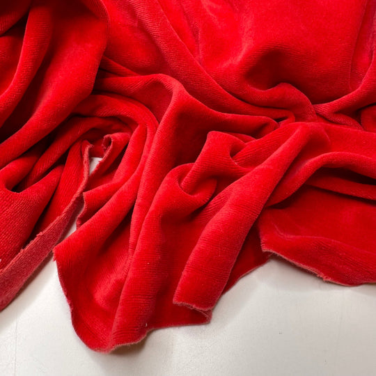 Planning To WFH - Low Pile Knitted Velour Cotton Knit - Light Red - 2.35M Bundle - True Deadstock fabric Fabric by private - Sustainable Textile | FABCYCLE
