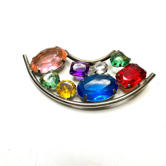 Plastic Gemstone Broach Costume Jewelry - Silver Multi - Individual - True Deadstock supplies Fabric by private - Sustainable Textile | FABCYCLE