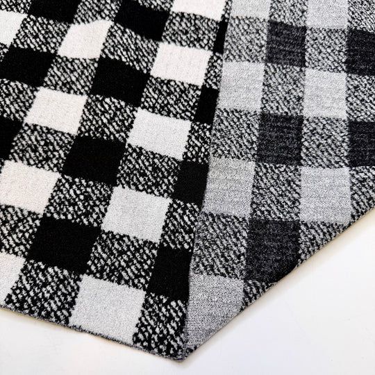 Pleasant Memories - Fleece Poly/Spandex Knit - Black/White Plaid - 2M Bundle - True Deadstock fabric Fabric by private - Sustainable Textile | FABCYCLE