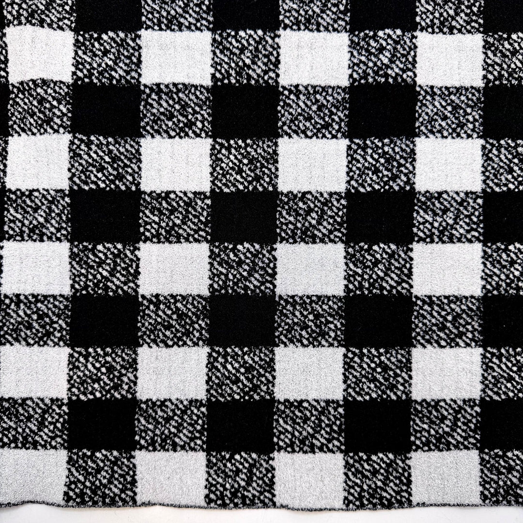 Pleasant Memories - Fleece Poly/Spandex Knit - Black/White Plaid - 2M Bundle - True Deadstock fabric Fabric by private - Sustainable Textile | FABCYCLE