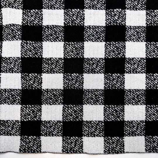 Pleasant Memories - Fleece Poly/Spandex Knit - Black/White Plaid - 2M Bundle - True Deadstock fabric Fabric by private - Sustainable Textile | FABCYCLE