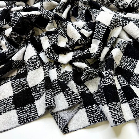 Pleasant Memories - Fleece Poly/Spandex Knit - Black/White Plaid - 2M Bundle - True Deadstock fabric Fabric by private - Sustainable Textile | FABCYCLE