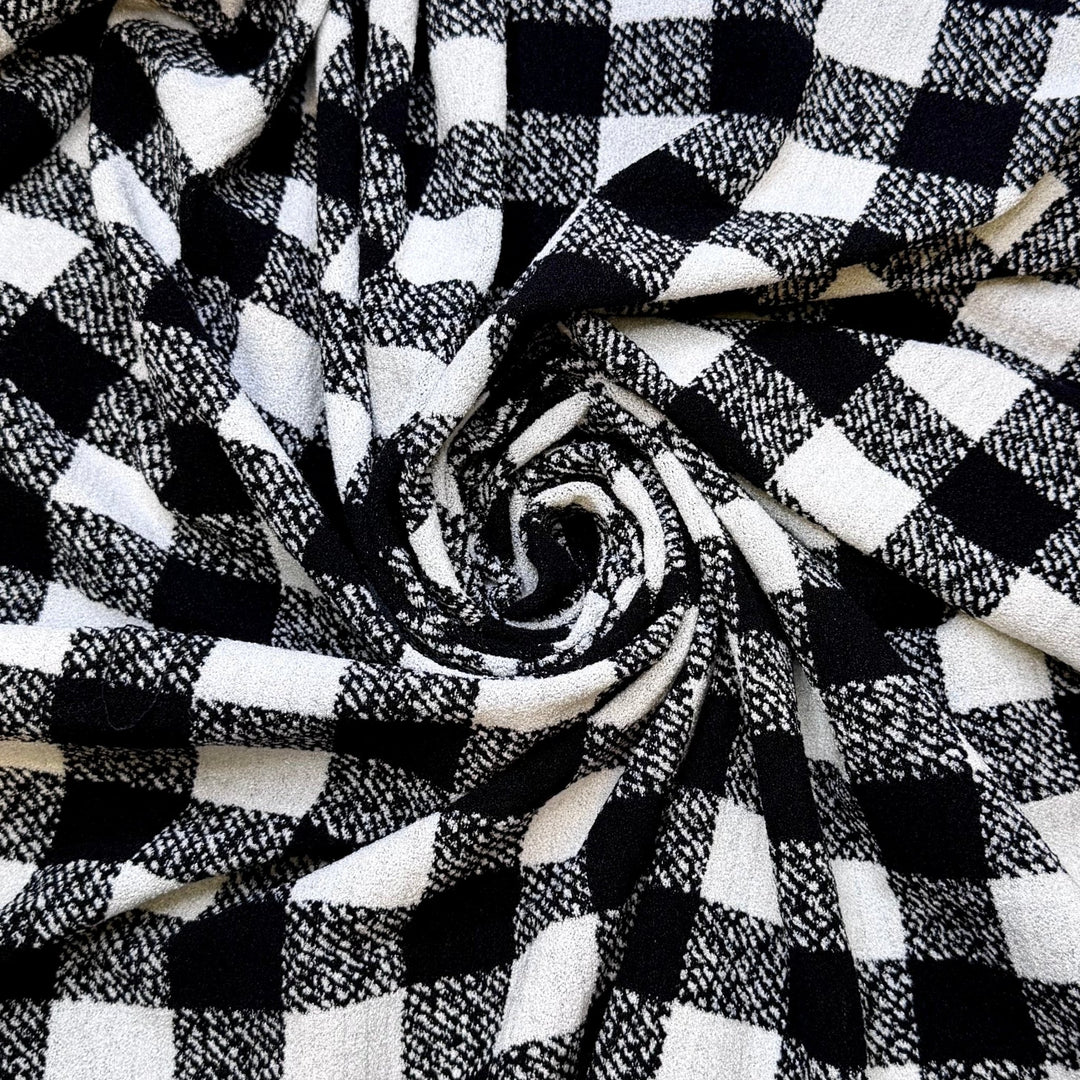 Pleasant Memories - Fleece Poly/Spandex Knit - Black/White Plaid - 2M Bundle - True Deadstock fabric Fabric by private - Sustainable Textile | FABCYCLE