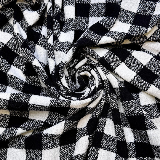 Pleasant Memories - Fleece Poly/Spandex Knit - Black/White Plaid - 2M Bundle - True Deadstock fabric Fabric by private - Sustainable Textile | FABCYCLE