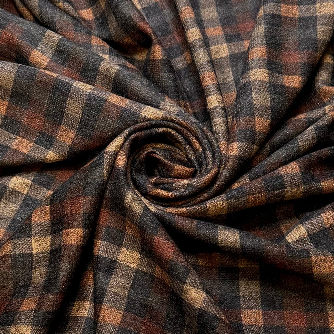 Pleated Plaid Pants - Polyester Blend Knit - Brown/Grey Plaid - Bundles - True Deadstock fabric Fabric by private - Sustainable Textile | FABCYCLE