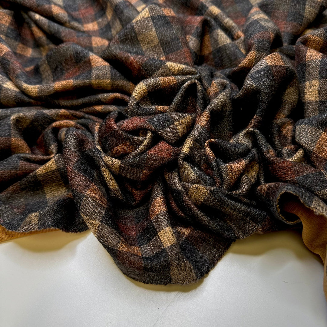 Pleated Plaid Pants - Polyester Blend Knit - Brown/Grey Plaid - Bundles - True Deadstock fabric Fabric by private - Sustainable Textile | FABCYCLE