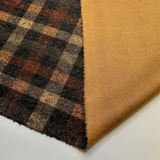 Pleated Plaid Pants - Polyester Blend Knit - Brown/Grey Plaid - Bundles - True Deadstock fabric Fabric by private - Sustainable Textile | FABCYCLE