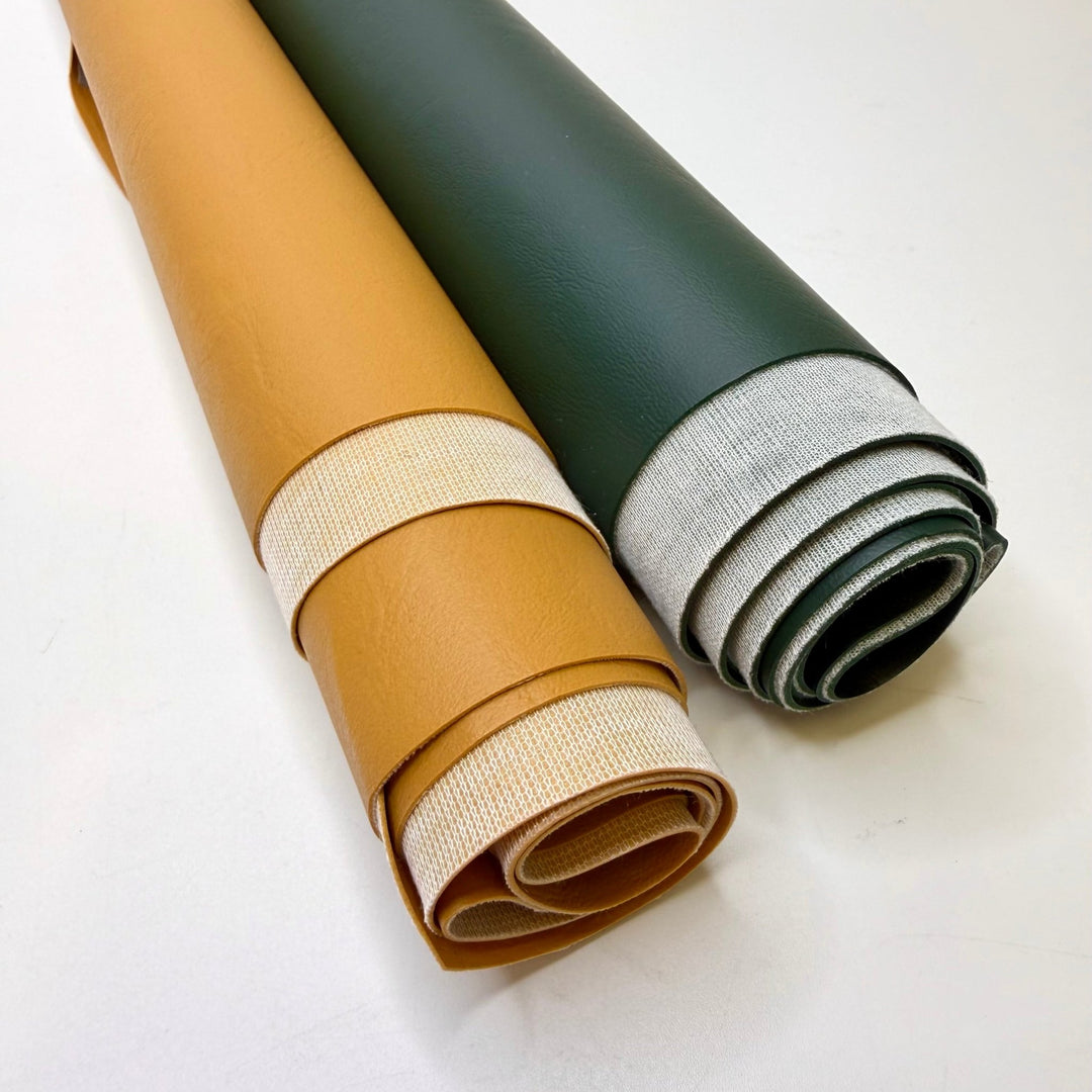 Pleather 2 Pack - Waterproof Pleather Polyester Backing PU Woven - Beige/Green - True Deadstock fabric Fabric by private - Sustainable Textile | FABCYCLE