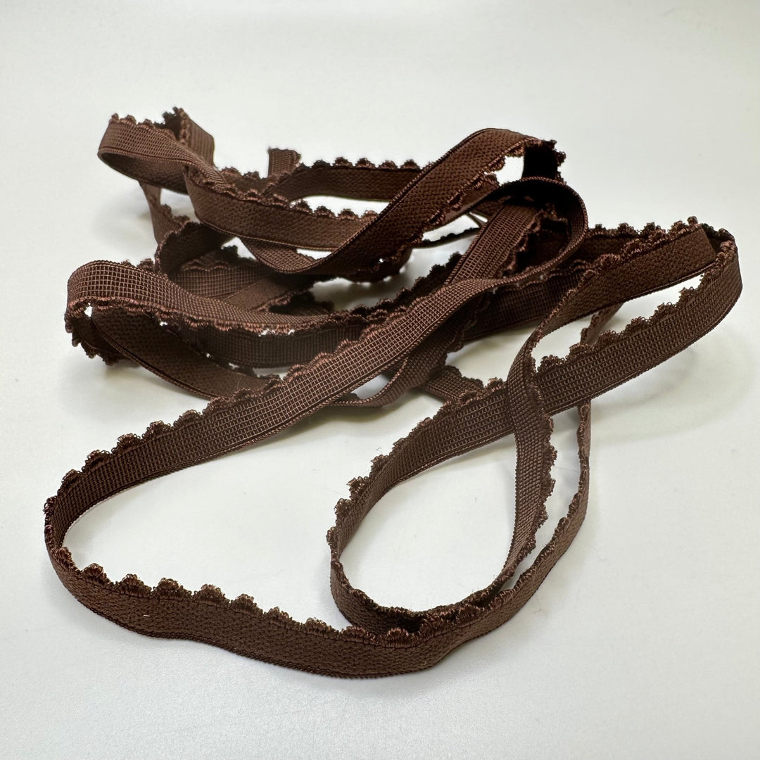 ⅜" Plush-Back Scalloped Edge Elastic - Brown - 1.9M Bundle - True Deadstock supplies Fabric by private - Sustainable Textile | FABCYCLE