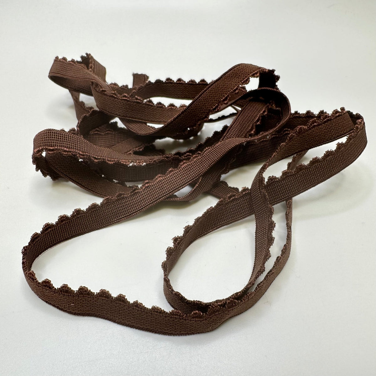 ⅜" Plush-Back Scalloped Edge Elastic - Brown - 1.9M Bundle - True Deadstock supplies Fabric by private - Sustainable Textile | FABCYCLE