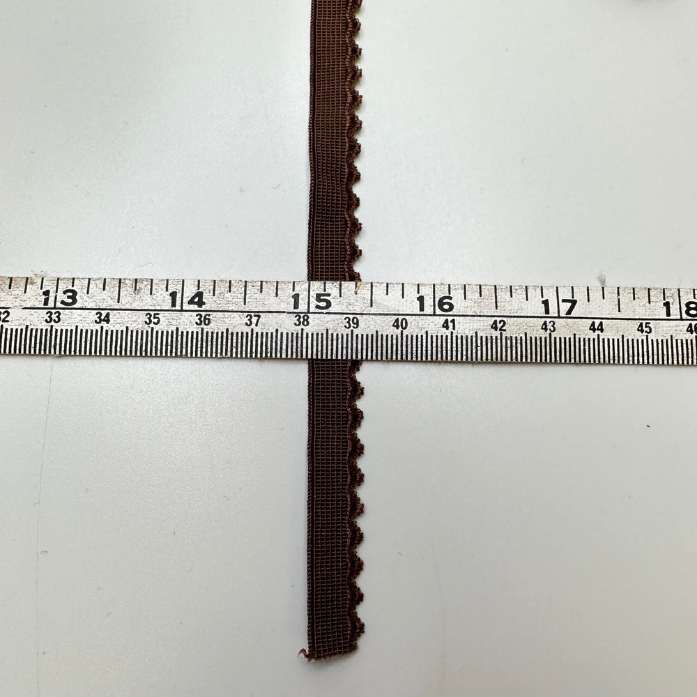 ⅜" Plush-Back Scalloped Edge Elastic - Brown - 1.9M Bundle - True Deadstock supplies Fabric by private - Sustainable Textile | FABCYCLE