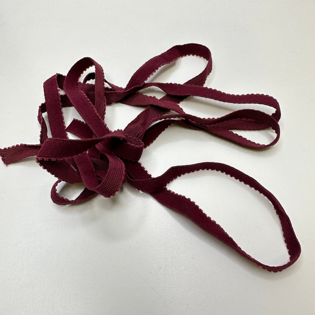 ⅜" Plush-Back Scalloped Edge Elastic - Burgundy - 1.8M Bundle - True Deadstock supplies Fabric by private - Sustainable Textile | FABCYCLE